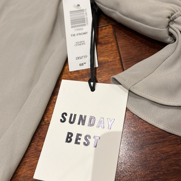 Ariztia Tie front Grey Blouse - Picture 3 of 5